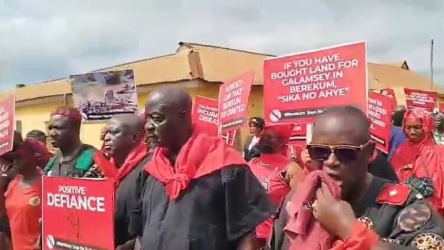 Berekum chiefs and youth protest against rising galamsey in Amomaso